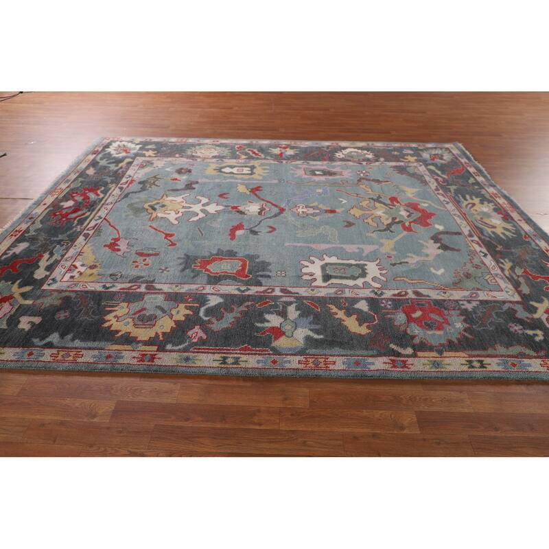 Blue Oushak Area Rug Handmade Oriental Wool Carpet - 8'1"x 9'10"