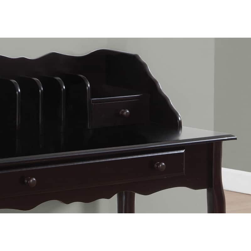 18" Dark Brown Solid Wood Desk with Storage Drawers Space-Saving Rectangular Office Worktable