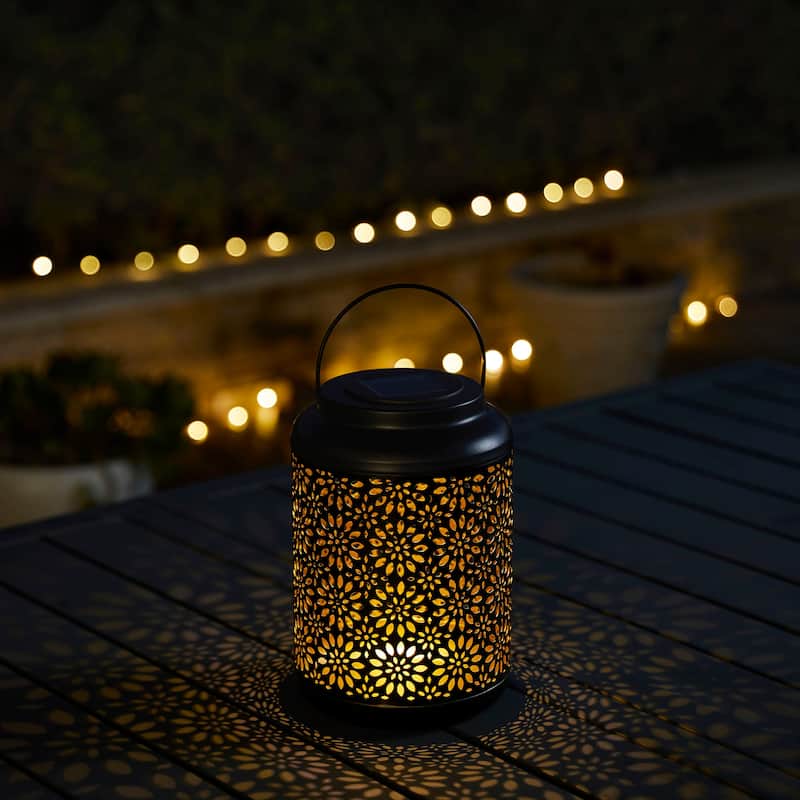 Glitzhome Set of 2 Metal Flower Solar Powered Outdoor Hanging Lantern