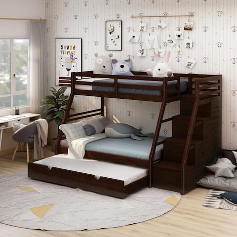 Furniture of America Moru Dark Walnut Twin-over-Full Bunk Bed