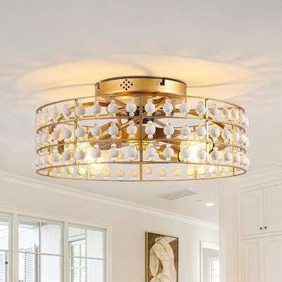 18.3 in. Bohemian Wood Bead Gold Ceiling Fan with Light and Remote - 18.31" D x 18.31" W x 7.5" H