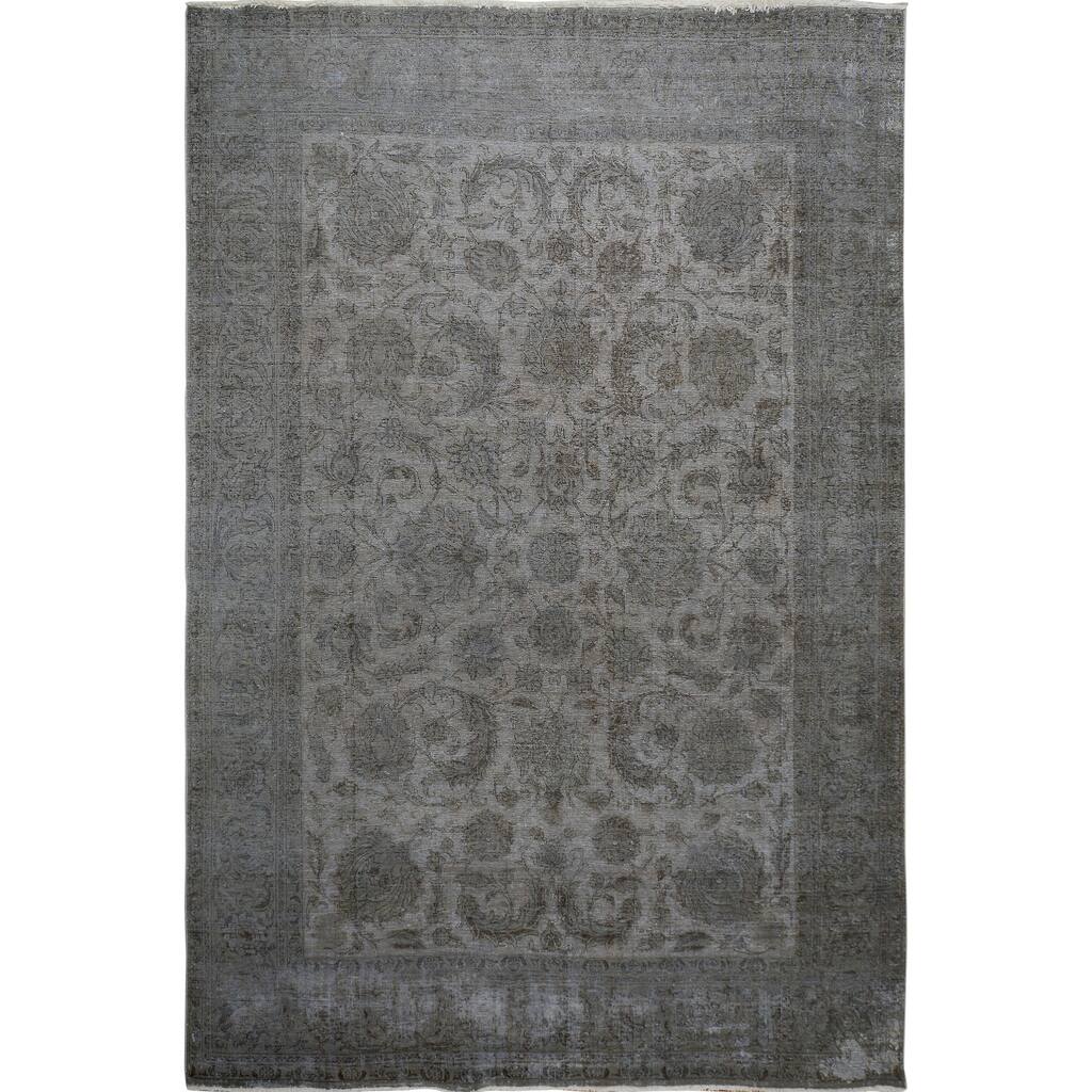 Antique Over Dyed Floral Tabriz Persian Home Decor Area Rug Handmade - 9'0" x 12'1"