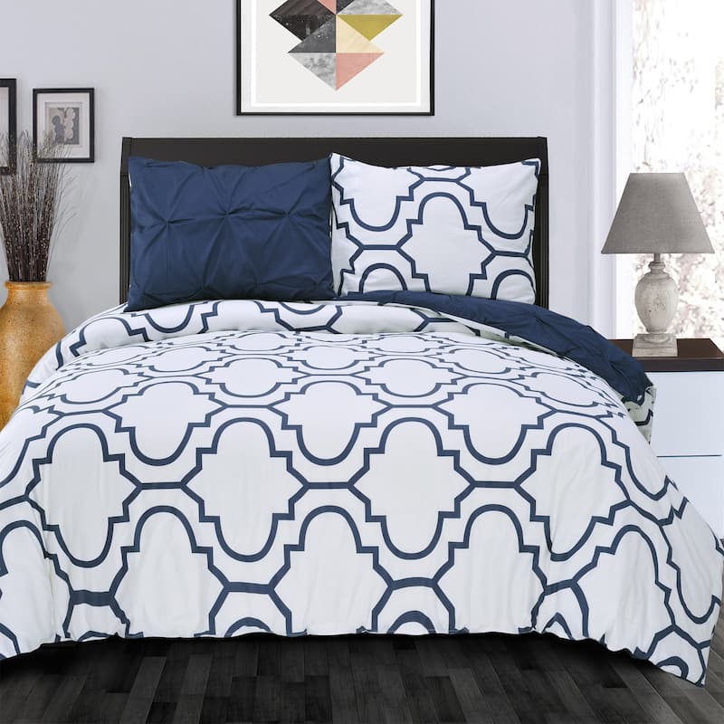 Superior Valencia Pinched Reversible Cotton Duvet Cover Set