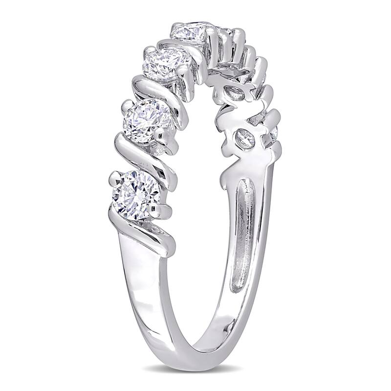 Miadora 3/4ct DEW Moissanite Semi-Eternity Wedding Band Ring in Sterling Silver