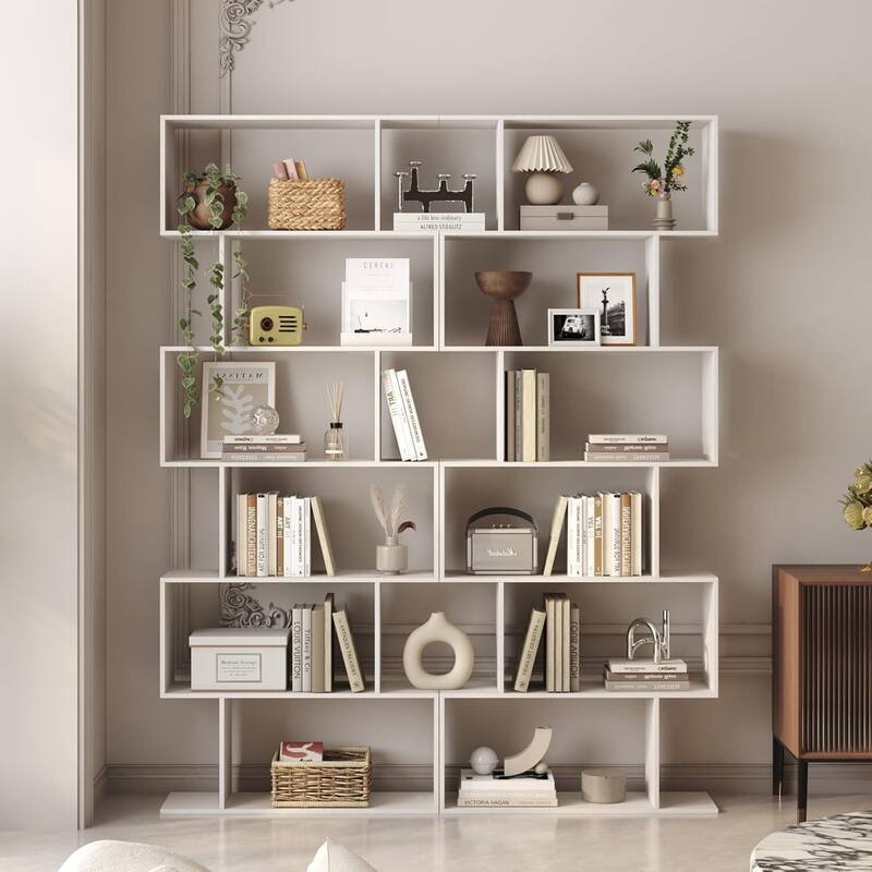 S-Shaped Bookshelf, Black Geometric Bookcase for Home & Office