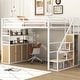 preview thumbnail 1 of 28, Full Size Metal Loft Bed with Storage Staircase and Open Wardrobe, Multifunctional Bed Frame with Shelves and Lockers White