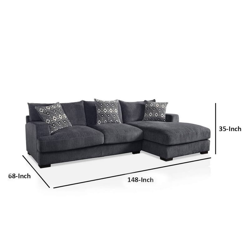 L Shaped Sectional with T Cushioned Seat, Gray