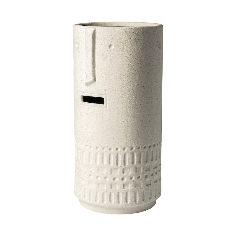 HomeRoots 7" White Abstract Cylinder Ceramic Table Vase