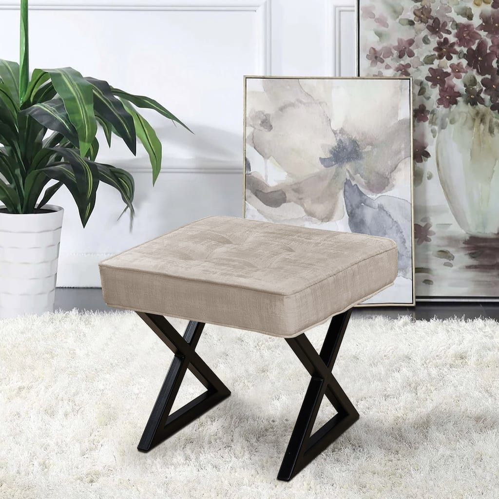 Textured Velvet Ottoman Vanity Stool 18"X18"X17"