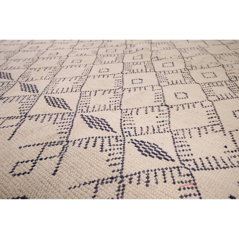 Earth Tone Trellis Moroccan Area Rug Handmade Wool Carpet - 8'1" x 9'6"