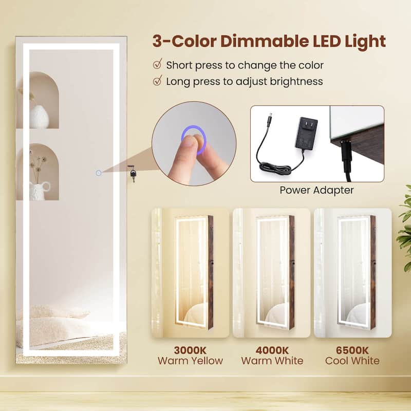 Costway Door Wall Mount Touch Screen LED Light Mirrored Jewelry - See Details