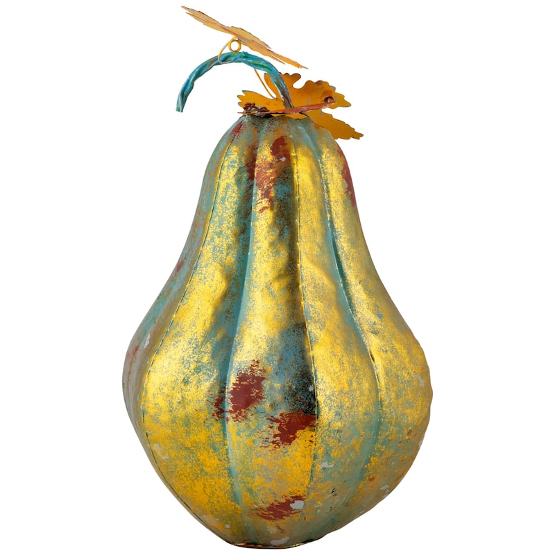Gourd Metal Fall Harvest Decoration - 14" - Gold and Orange