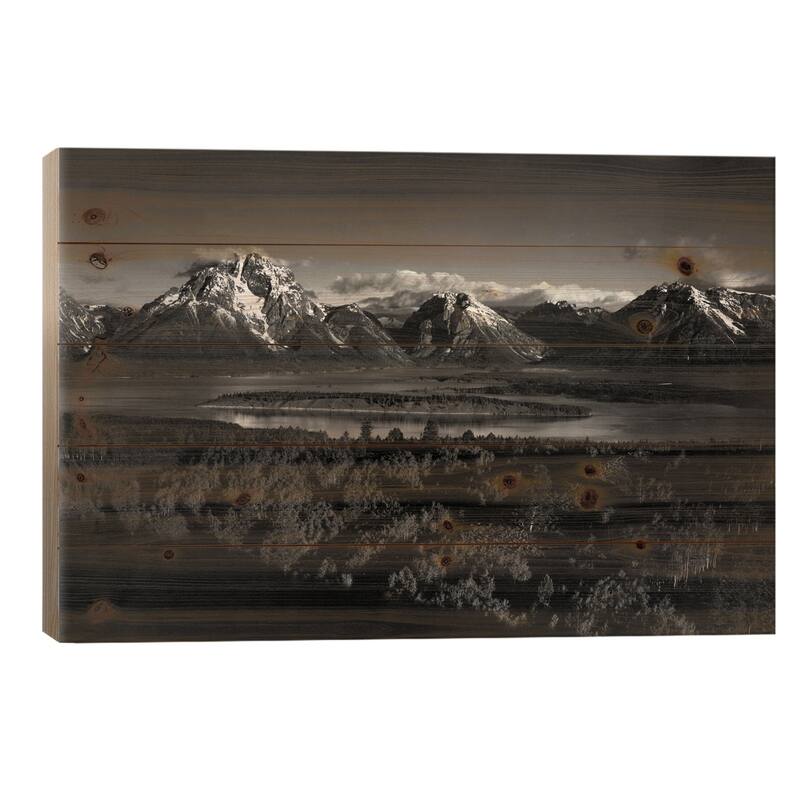 Mt. Moran and Jackson Lake from Signal Hill Print On Wood by Ansel Adams - Multi-Color - 18x26x1.5