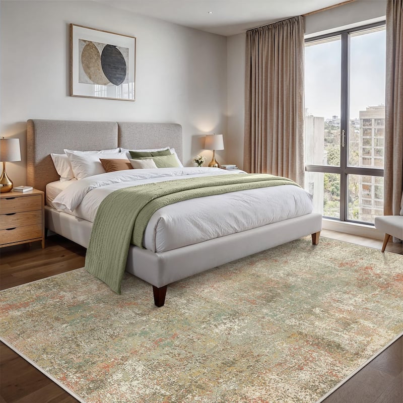 Mcow Vintage Fresco Collection Distressed Abstract Low-Pile Machine-Washable Area Rug - 8' x 10'