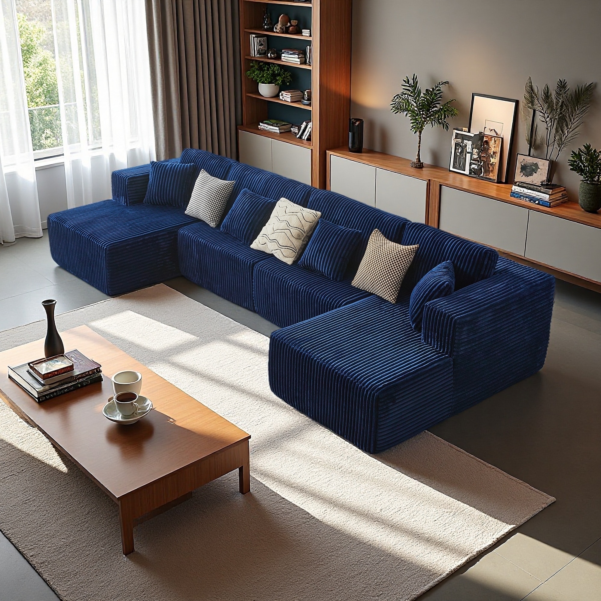 143.3" Flannel U-Shaped 4-Seat Sectional Sofa with Reversible Design & Plush Cushions