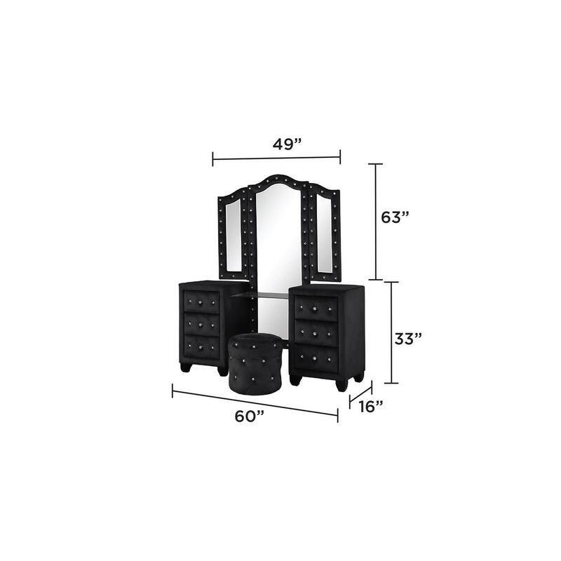 Encore King / Queen 4PC / 5PCS Vanity Bedroom Set in Beige / Black / Gray
