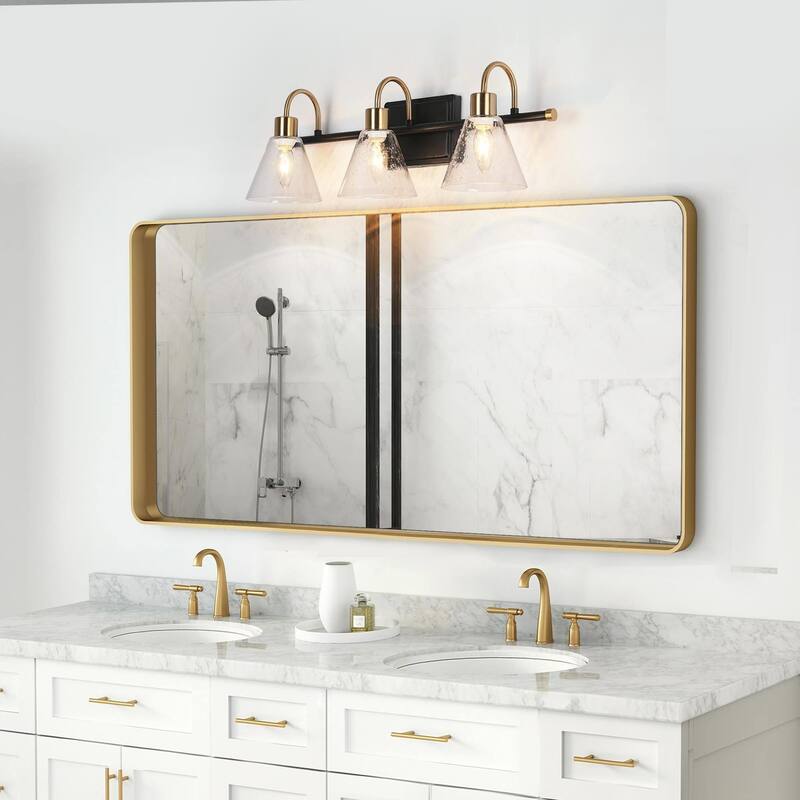 Modern Transitional 3-light Bathroom Vanity Light Black Gold LED Dimmable Wall Sconce