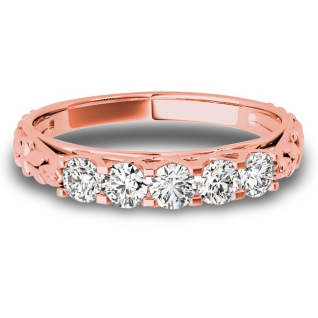 Lucid Styles 14K Gold 0.93 CT Round Cut Five-Stone Floral Design Diamond Wedding Ring