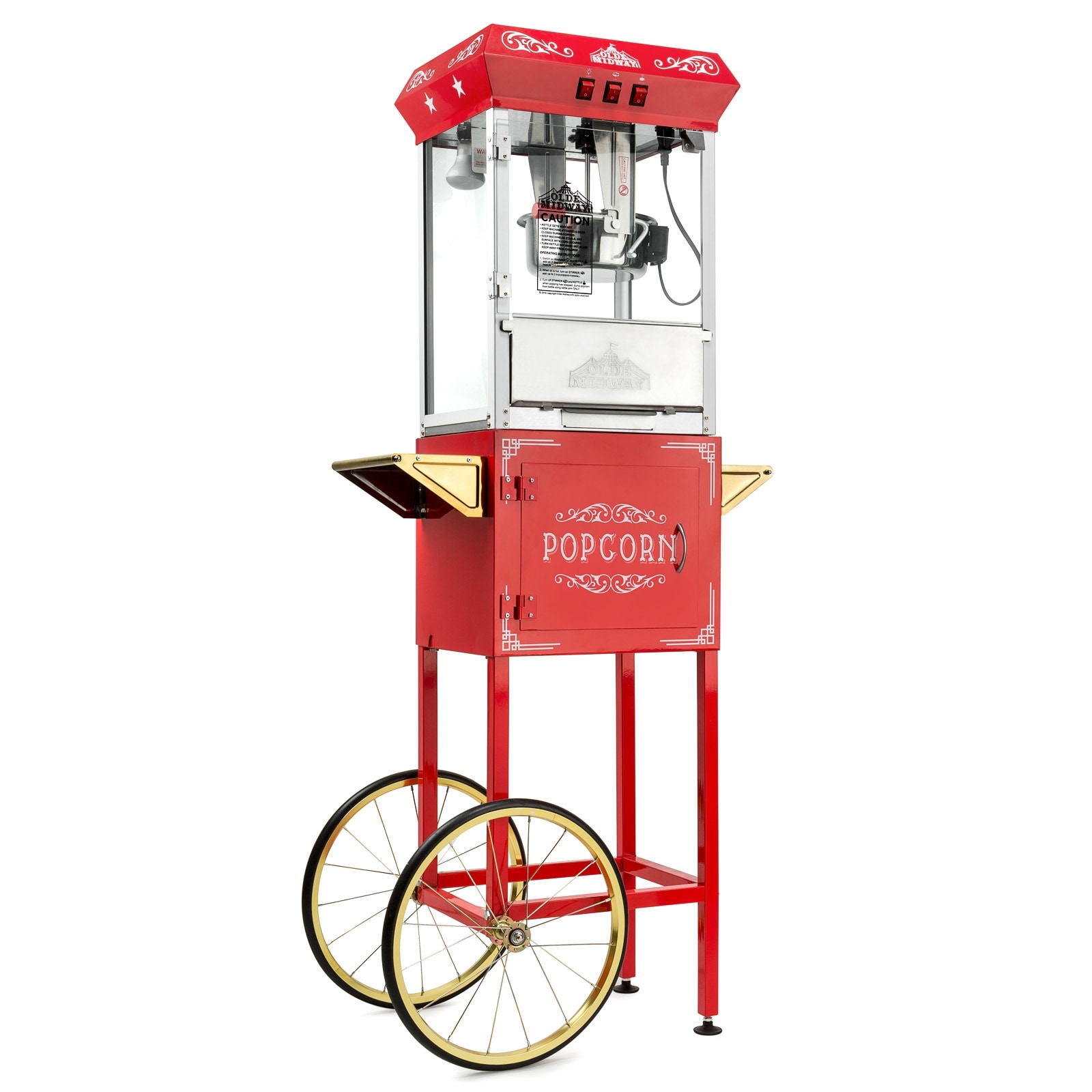 Commercial Popcorn Machine with 12 oz. Kettle, Red - Olde Midway