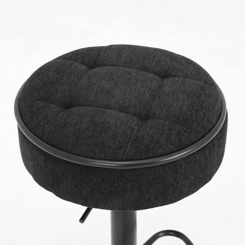 Round Linen Fabric Bar Stools Set of 2, Height Adjustable/360°Counter Height Swivel Stool