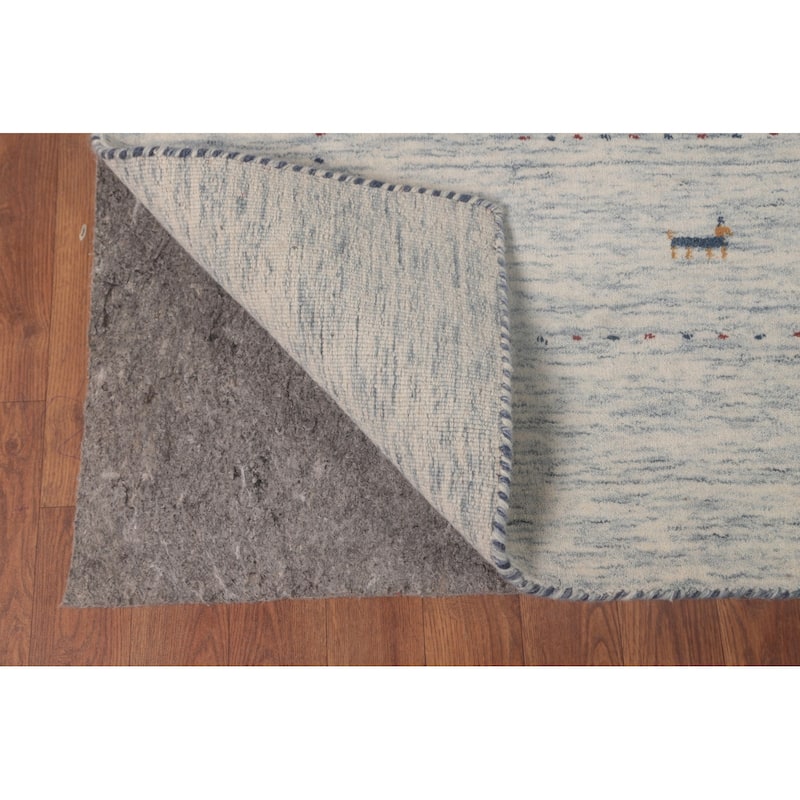 Tribal Beige Gabbeh Area Rug Hand-Knotted Wool Carpet - 9'0"x 11'7"