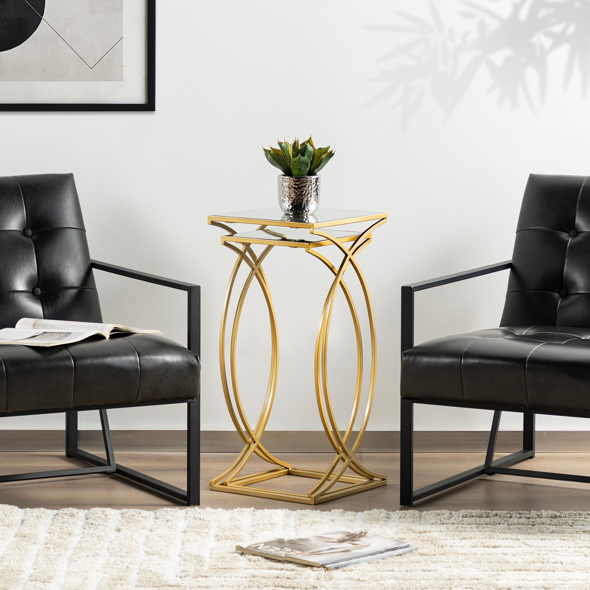 Glitzhome Set of 2 Glam Glass Modern Square/Octagon Gold/Silver