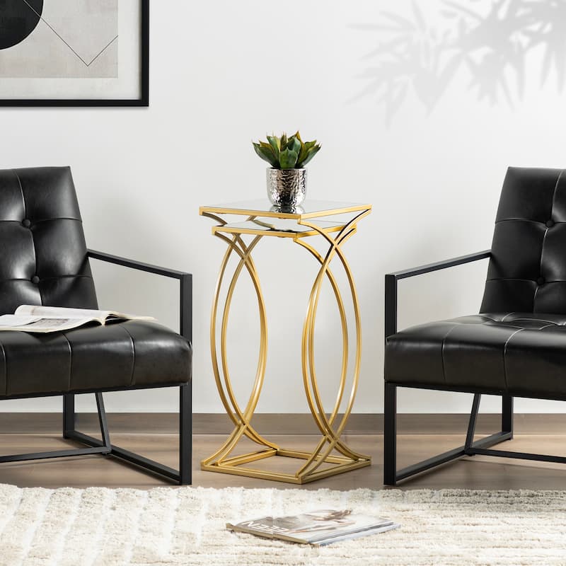 Glitzhome Set of 2 Glam Glass Modern Square/Octagon Gold/Silver Side Table Sofa Table