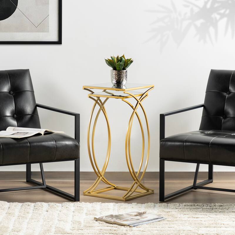Glitzhome Set of 2 Modern Glam Glass Top Nesting Side Table