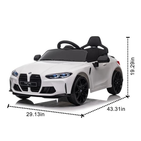 dimension image slide 0 of 3, 12V Licensed BMW M4 Ride-On Car for Kids with Remote Control, Adjustable Speed, Music, Bluetooth, and Portable Handle