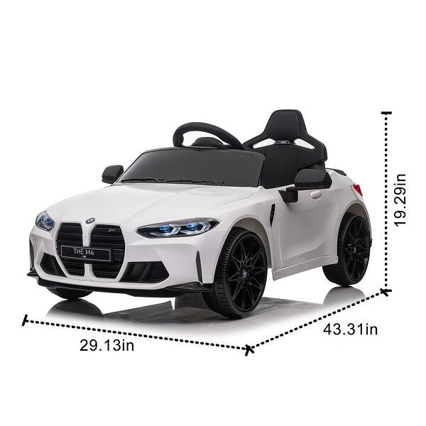 dimension image slide 1 of 3, Licensed BMW M4 12V Ride-On Car for Kids, 2.4G Remote, Bluetooth, Music, and LED Lights