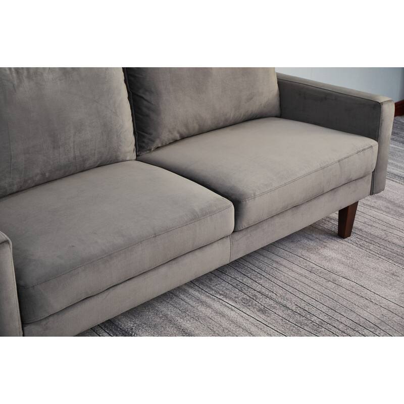 Grey Sofa with Wood and Fabric, 70x33x34 inches