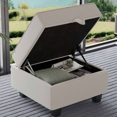 Square Storage Ottoman Bench with Lid Lifting Function