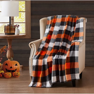 Harvest Candy Corn Plaid Printed Flannel Throw 50"x70"