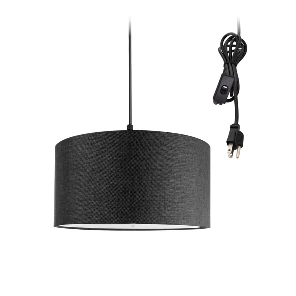 2 Light Swag Plug-In Pendant 14"w Granite Gray with Diffuser, Black Cord