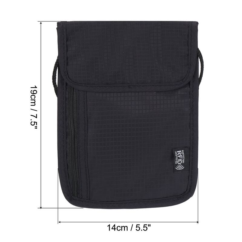 Neck Wallet Travel Pouch, RFID Blocking Travel Document Organizer - Black