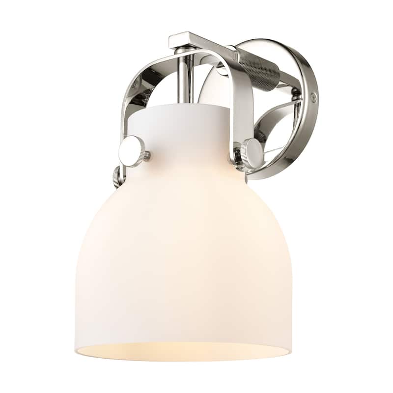 Innovations Lighting 423-1W-10-7 Pilaster II Bell Sconce Pilaster II - Polished Nickel / Matte White