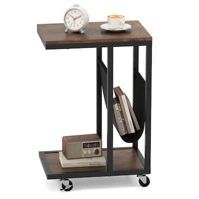 Costway 1/2 PCS C-shaped Side Table 2-tier Sofa Couch Table with