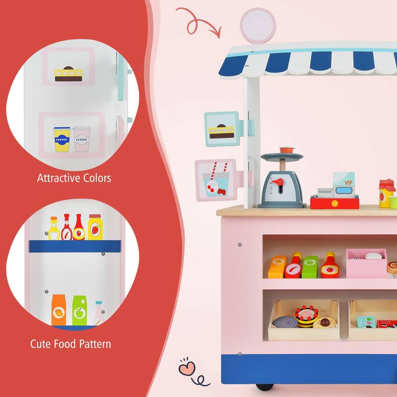 Costway Kids Snacks & Sweets Food Cart Kids Toy Cart Play Set with 30 - See Details