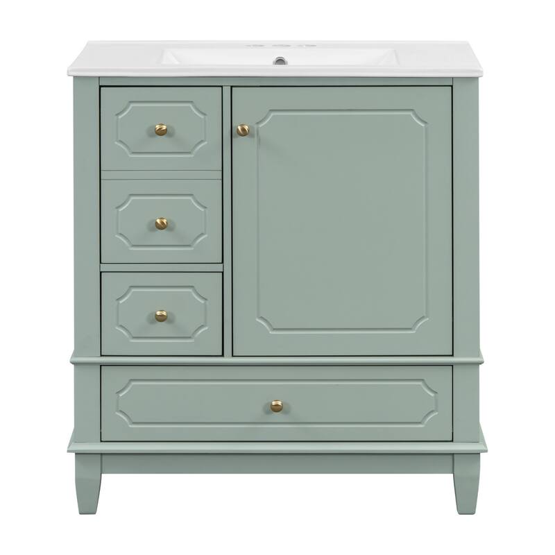 30 " Bathroom Vanity with Sink, Drawers, and Storage Shelves