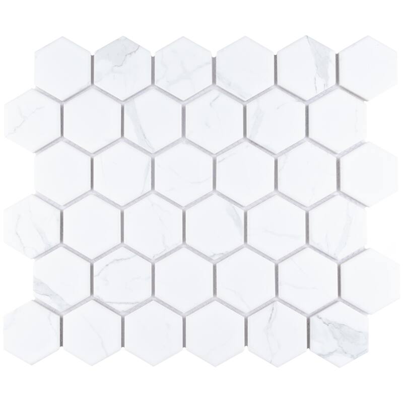 Merola Tile Carrione 2" Hex Matte Carrara 11-1/8" x 12-5/8" Porcelain Mosaic Floor and Wall Tile