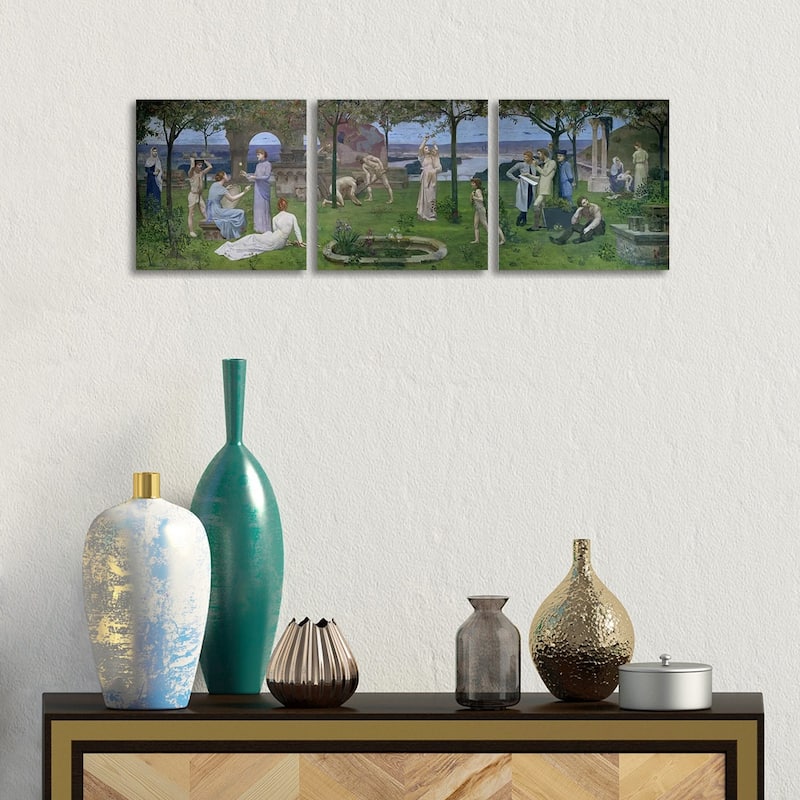 iCanvas "Between Art and Nature, 1890" by Pierre Puvis de Chavannes 3-Piece Canvas Wall Art Set - 12x36x1.5