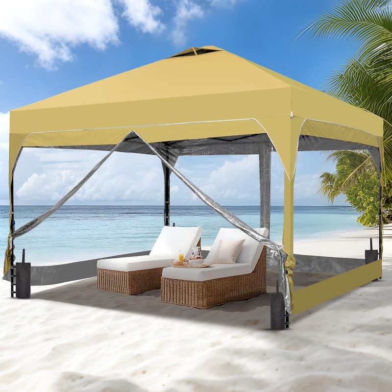 Ainfox 12x12FT Pop Up Canopy Tent with One Push Setup, Gazebo with 4 PVC Transparent Sidewalls