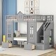 preview thumbnail 1 of 25, Twin-Over-Twin Bunk Bed with Convertible Desk, Solid Pine Wood, Playhouse Design, Fence-Shaped Frame, Grey Grey