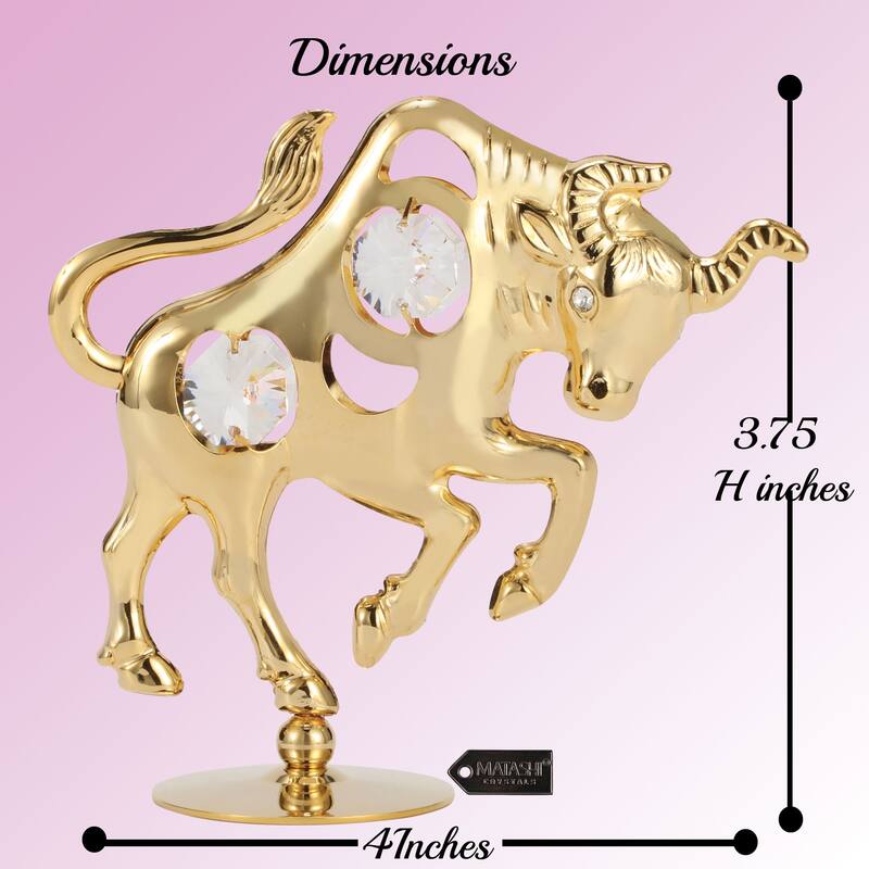 Matashi 24K Gold Plated Crystal Studded Ox/Bull Figurine Ornament Collectible Gift Ox Wealth Statue Bull Statue Christmas Gift