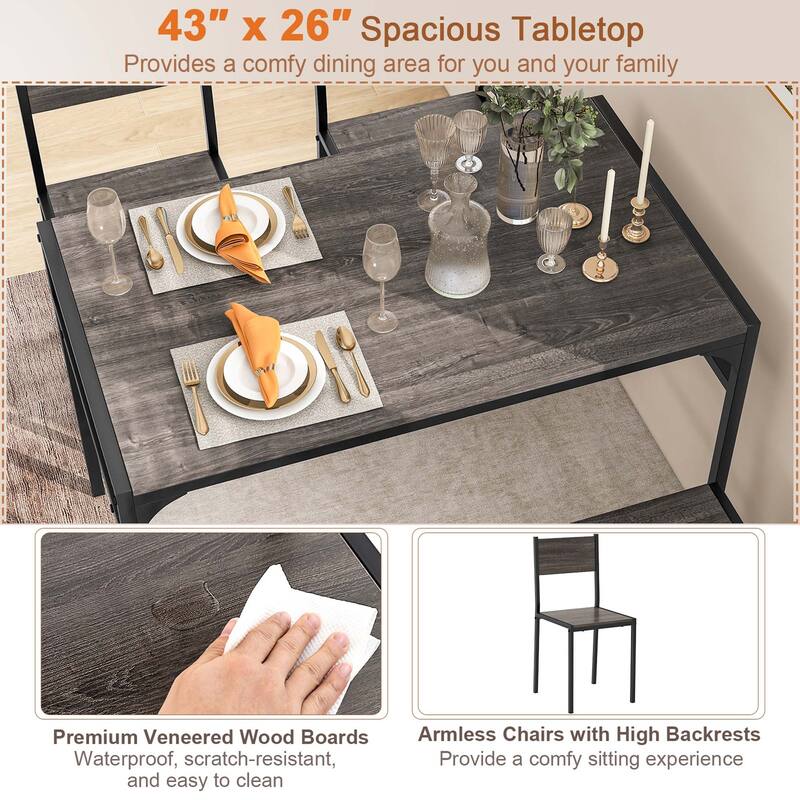 Costway Dining Table Set for 4 Rectangular Table with 2 Chairs, 1