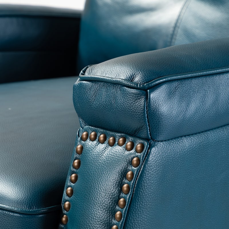 Gaspar Mid-Century Modern Genuine Leather Pushback Recliner with Wood legs Set of 2 by HULALA HOME