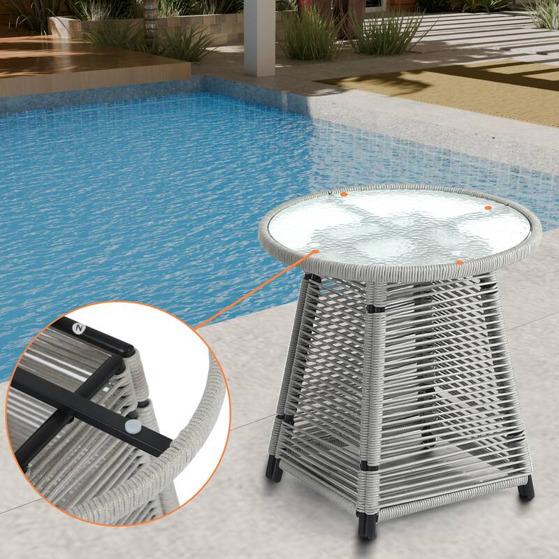 XINMICS 3 Pieces Outdoor Patio Furniture Set Woven Rope Chairs with Table and Soft Cushions