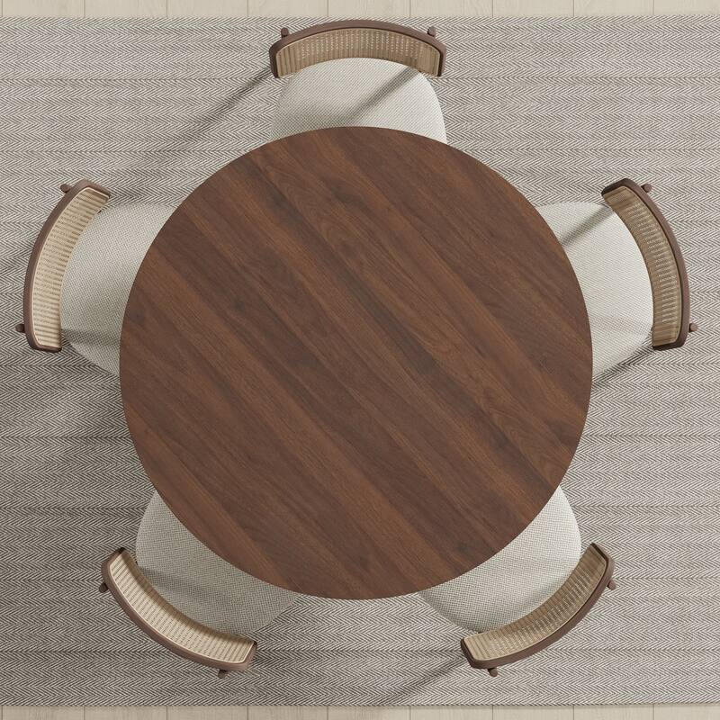 Solid Wood Round Dining Table with Finish and Elegant Arched Legs for Modern Dining Rooms & Kitchens