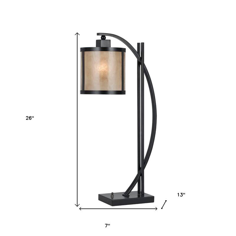 Black Metal Lantern Table Lamp 26 Inch with White Drum Shade and Mica - 13" x 7" x 26"