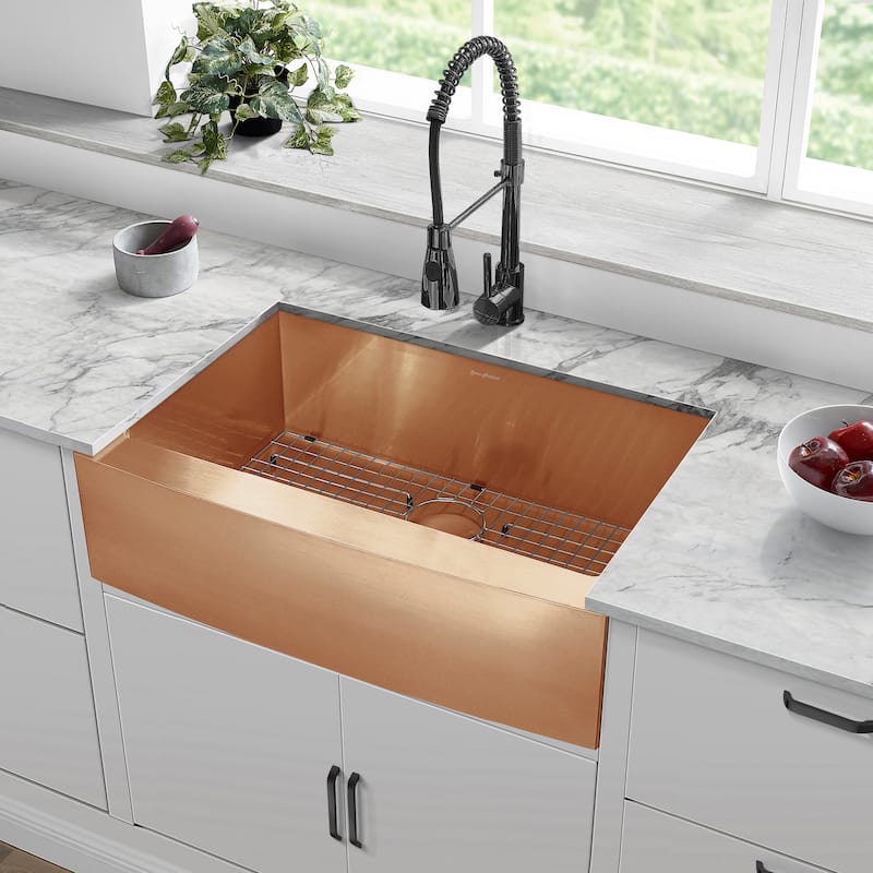 Rivage 30 x 21 Single Basin Farmhouse Kitchen Sink - 30" x 21" - Rose Gold
